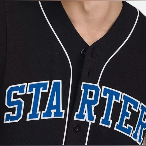 Starter Men's Logo Embroidered Sleeveless Button-Down Baseball Jersey Black- NWT - Picture 3 of 5